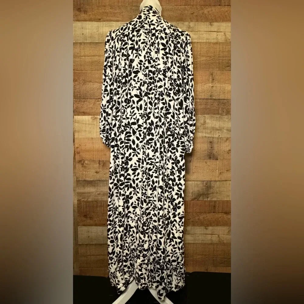 🌻 MNG Black & White Floral Midi Peasant Dress* Women’s size 6 Cottagecore - Picture 4 of 16